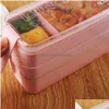 Lunchboxen doos 3 rooster tarwe st bento transparante deksel voedselcontainer voor werk reizen draagbare studentencontainers rra4404 drop dhsg7