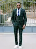 Men's Suits Dark Green Damier Check Men's Suit Notched Lapel Tailored Tuxedos For Wedding Male Blazers With Jackets Vest And Trousers