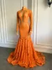 Vestidos de festa longos baile elegante 2023 Manga alta de pescoço lantejous de lantejous pretos Mermaid Real Gala GOWNS