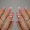 Faux Ongles 24pcs Long Amande Faux French Glitter Lines Love Heart Press On Full Cover Nail Tips Amovible