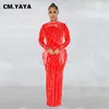 CM.YAYA Femmes Maille Gland Manches Longues Diamants Strass Moulante Midi Maxi Robe Longue et Débardeur Robes Intérieures 2 pièces Costume 230331