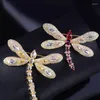 Broscher Okily Gorgeous Insect Dragonfly Yellow and Red Zirconia Pins Badge For Women Men smycken Retro Hijab Pin