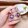 Baumelnde Ohrringe Shinning Mode Kreis Roter Granat Edelstein Ohrring Set für Frauen Silber Feiner Schmuck Natürlicher Edelstein Weinfarbe Geburtsstein Geschenk