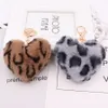 Artificial Rabbit Fur Pom-pom Keychain Leopard-print Pom-pom Keychain Lady Mobile Phone Bag Key Ring Love Pendant Decoration