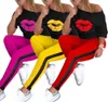 Womens Lip Pant Printings Sports Suit T Shirt Two Piece Ins Summer