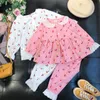 Pyjamas Baby Women's Lace Pyjama Set Cotton Shirtpants 2st Spring/Summer Children's Pyjamas Button Långärmad baby Home Lounge Set 230331