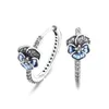 Hoop Earrings Spring Real 925 Sterling Silver Blue Pansy Flower For Women Teen Girls Fashion Jewelry Ear Brincos Wholesale