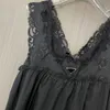 Casual Dresses Designer Sexig Women Dress Fashion Lace A-Line Dress Triangle Panel ärmlös lång kjol OCU1