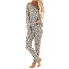 Dames Sleepwear Print Wear Tracksuit Sleep Pyjamas Nightie Women Tops Pyjama Lounge Pants 2pcs Leopard Autumn Loungewear Suit