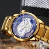 Wristwatches Luminous Men's Watch Business Quartz Watches Blue Dial Hollow Out Design Imitation Mechanical Luxury Gold Stainless Steel S