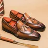 New Men Dress Shoes Loafers Brown Square Toe Tassels Slip-On Business Wedding Mens Shoes Free Shipping Handmade