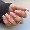 False Nails Silver Glitter Long Ballerina Fake With Black Leaf French Full Cover Nail Tips Press On DIY Manicure