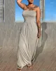 Casual Dresses Daily Summer For Women 2023 Bandeau Ruched Sleeveelss Fashion Ladies Loose Straight Maxi Dress