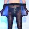 Herrensocken Sexy Oil See Through U Convex Pouch Strümpfe Open Close Sleeve Tight Sheer Glossy Strumpfhosen Plus Size