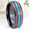 Wedding Rings Handmade Black Tungsten Ring With Hawaii Koa Wood And Opal Stone Domed For Men Women Anniversary