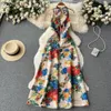 Casual Dresses Summer Floral Vintage Beach Long Women Halter Neck Sleeveless Backless Off the Shoulder Elegant Evening Party 230428