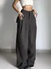 Women's Pants s Shirring Casual Wide Leg Women High Waist Street Basic Loose Sweat Trousers Korean Retro Gray Office Y2K Lady 230428