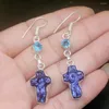 Dangle Earrings Hermosa Adorable Dichroic Glass Blue Topaz Silver Color Jewelry Gifts Drop For Women Girls 2 3/8 Inch FQ241