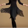 Stage Wear Dynamic Surnaturel Noir Danse Latine Jupe Irrégulière Yoga Hanche Écharpe Robe En Mousseline De Soie Pour Les Femmes