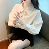 Women's Blouses Lace Shawl Lace-up Turn-down Collar Shirt Women 2023 Spring Fashion Ruffle Long Sleeve Loose White Blouse Office Lady Formal