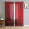 Curtain Simple Red Black Gradient Abstract Flowers Tulle Curtains For Living Room Drapes Window Sheer Modern Bedroom Decor