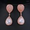 Brincos de garanhão Luxo Eternidade Eternidade Grande Teardrop Cubic Zirconia Micro Brincho de Brincho com Brincho de ouro rosa brilhante para festa