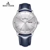 Нарученные часы REEF TIGER/RT 2023 MENS DRADE WATCES Watches Lins Lens White Dial Blue Leather Band Автоматический механический