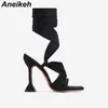 Sandalen Damen Sommer Sandalen Sexy Open Toe High Heel Mode Solide Knöchelriemen Kreuz Gebunden Party Kleid Schuh Neu Grün Lila 230316