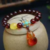 Strand Fine Blood Natural Crystal Bracelets Round Beads With Cheongsam Pendant Hand String Lucky Beauty For Women Gift Jewelry