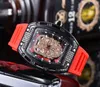Luksusowa marka męska projektant Diamond Surface Surface Watch Watch Hollow Glass Back Skull Stal Stael Case Guma zegarek