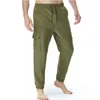 Men's Pants Mens Linen Cotton Cargo Casual Lightweight Elastic Waist Summer Beach Men Yoga Home Loose Trousers Pantalones Hombre