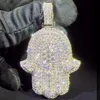 Anpassade smycken 3.0 "925 Sterling Silver Hip Hop Iced Out Moissanite Hamsa Pendant