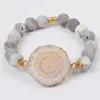 Strand BOROSA 5PCSGold überzog Titansolarquarz-Achat Druzy elastisches Armband-Mischfarben-Schmucksache-Edelstein-Armband für Frauen G2005