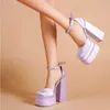 NXY Sandalen Runway Style Luxury Satin Women Pumps Spring Summer Crystal Buckle Platform Wedges Hoge Heels Vrouw Party Prom Chunky Shoes 230406