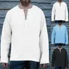 Men's T Shirts Spring Long Sleeve Summer Mens Casual V-neck Linen Top Pure Color Wide Loose Fashion Male