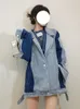 Kvinnorjackor Retro Blue Stitching Suit Collar Denim Women's Clothing Spring Autumn Coats Harajuku Suits Girls Jeans Ytterkläder JP419