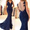 Navy Blue Evening Dresses for Weddings Mermaid Lace Formal Party Gowns Groom Godmother Dresses Prom Dress