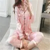 Kvinnors tvåbitar byxor Silk Pyjamas Plus Size Women Solid för Summer Nightwear Pyjama Set Satin Pyjamas Loungewear