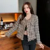 Damesjassen 2023 Vintage dame tweed jassen kort vrouwen jas herfst bovenkleding kantoor vrouwelijke tassel bijgesneden kawaii Koreaanse losse jas top