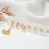 Boucles d'Oreilles Ins 6 Pcs Cristal Fleur Pour Femmes Marque De Mode Bijoux Rose Coeur Lune Ensemble