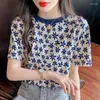 Felpe con cappuccio da donna Abbigliamento da donna T-shirt casual a fiori estivi Abbigliamento coreano per adolescenti Abbigliamento kawaii Top di moda Stampa completa Verde Blu