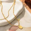 Anhänger Halsketten Trendy Schmuck 18 Karat vergoldeter Edelstahl Doppelschicht Buchstabe M Charm Quadratische Halskette für Frauen