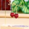 Dangle Earrings Red Cinnabar Strawberry Gemstones Gemstone Amulets Gift Jade Natural Charm