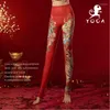 Active Pants Gecko Yoga High Waist Hip Lift Women's Tights Printed Winter National Wind Speed Dry Elastic Breathable Red