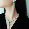 Collana Orecchini Set Foydjew Gioielli di design di lusso Simulazione Gemma verde smeraldo Girocollo Collane Drop Banchetto per le donne