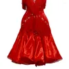 Abbigliamento da palcoscenico Abito da ballo latino rosso per donna Gonne con strass nappa Donna Rumba Samba Tango Cha Costume da competizione