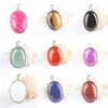 Pendant Necklaces 24x32MM !Fashion Oval Tiger Eye Onyx Opal White Howlite Stone Carnelian Crystal Druzy Charm For Friend Gift