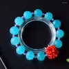 Strand Wholesale Light Blue Tianhe Stone Bracelet Carved Lotus Beads And Red Ball For Girl Gift Hand Wrist Jewelry