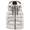 Hommes gilets belle automne hiver noir hommes à capuche marque épais chaud coton rembourré sans manches veste Parka solide fermeture éclair gilet