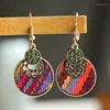 Boucles d'oreilles pendantes ethnique ronde broderie tribu 2023 femmes Vintage tissu Jhumka bijoux de mode